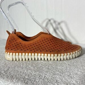 Ilse Jacobsen Tulip Camelia Orange Laser Cut Microfibre Pull On Sneakers 40
